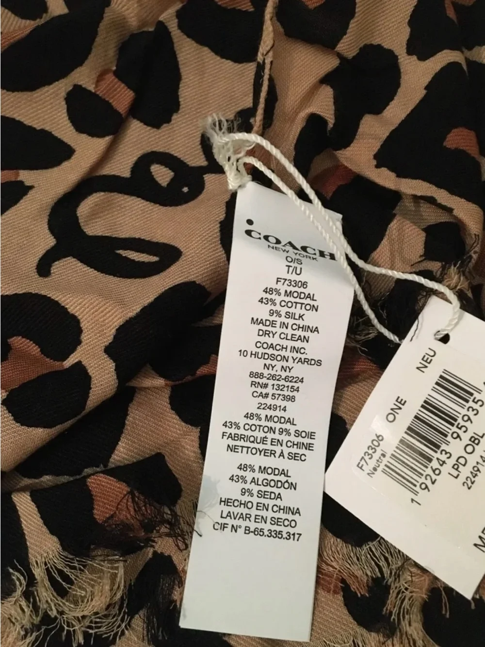 NWT Coach women leopard print scarf